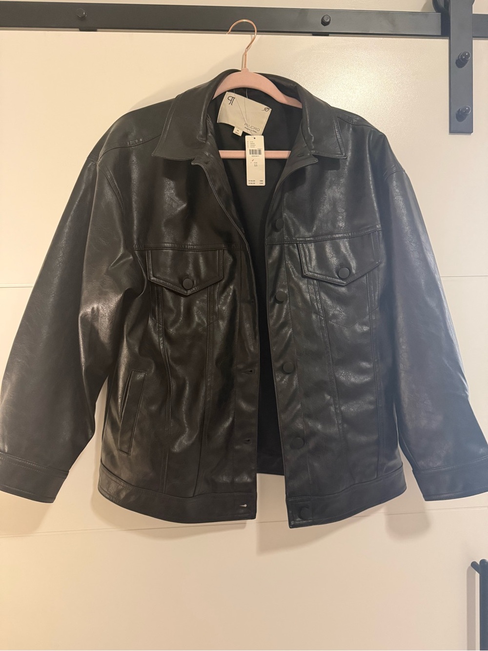 Anthropologie Black Leather Trucker Jacket